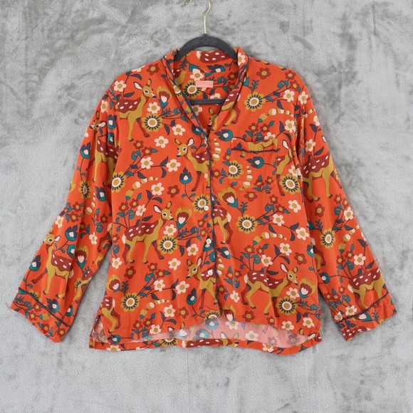 Powder Other - Powder Deer Floral Pajama Top Womens M Orange Fauna Cabincore Indie Boho Twee